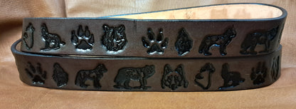 Embossed Leather Belt 1 1/2" Wide Wildlife Wolf