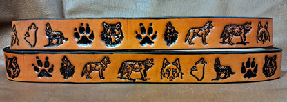 Embossed Leather Belt 1 1/2" Wide Wildlife Wolf