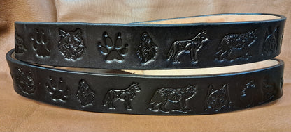 Embossed Leather Belt 1 1/2" Wide Wildlife Wolf