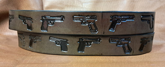 Embossed Leather Belt 1 1/2" Guns