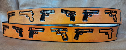 Embossed Leather Belt 1 1/2" Guns