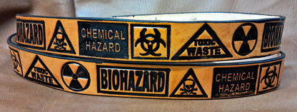 Embossed Leather Belt 1 1/2" Biohazard
