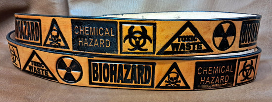 Embossed Leather Belt 1 1/2" Biohazard