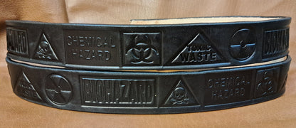 Embossed Leather Belt 1 1/2" Biohazard