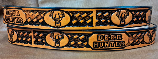 Embossed Leather Belt 1 1/2" Deer Hunter
