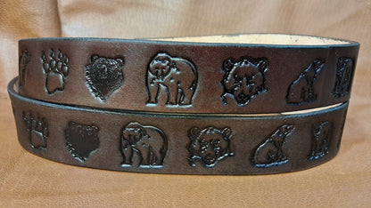 Embossed Leather Belt 1 1/2" Wide Wildlife Bear