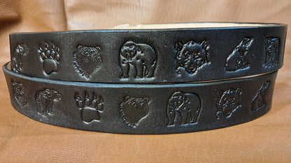 Embossed Leather Belt 1 1/2" Wide Wildlife Bear