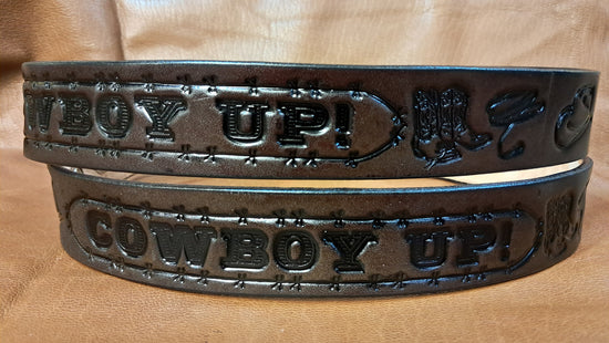 Embossed Leather Belt 1 1/2" Cowboy Up