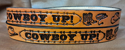 Embossed Leather Belt 1 1/2" Cowboy Up