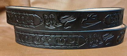 Embossed Leather Belt 1 1/2" Cowboy Up