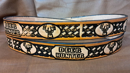 Embossed Leather Belt 1 1/2" Deer Hunter - 2 TC