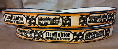 Embossed Leather Belt 1 1/2" Firefighter 2 TC