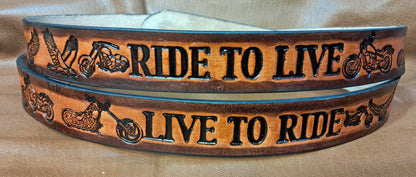 Embossed Leather Belt 1 1/2" Live To Ride Ride To Live 2TC
