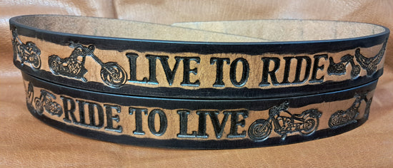 Embossed Leather Belt 1 1/2" Live To Ride Ride To Live 2TC