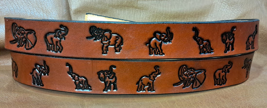 Embossed Leather Belt 1 1/2" Wildlife Elephants