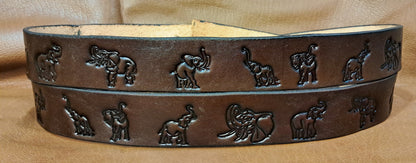Embossed Leather Belt 1 1/2" Wildlife Elephants