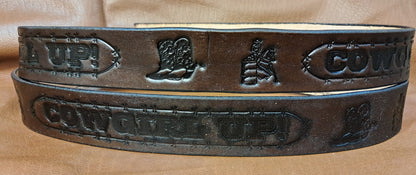Embossed Leather Belt 1 1/2" Cowgirl Up
