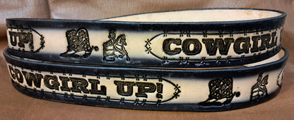 Embossed Leather Belt 1 1/2" Cowgirl Up 2TC