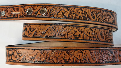Embossed Leather Belt 1 1/2" African Wildlife