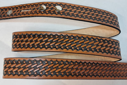 Embossed Leather Belt 1 1/2" Basketweave