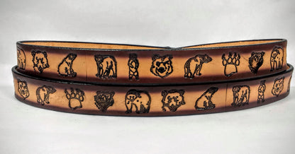 Embossed Leather Belt 1 1/2" Wide Wildlife Bear