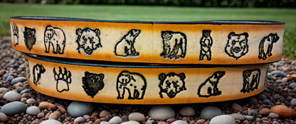Embossed Leather Belt 1 1/2" Wide Wildlife Bear 2 TC