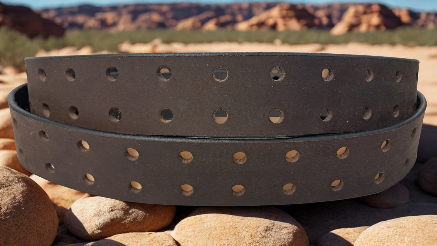 Plain Leather Belt Double Hole 1 1/2" Wide Black Plate Hardware