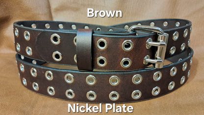 Leather Belt Double Hole With Nickel Plate Buckle and Grommets 1 1/4" Wide