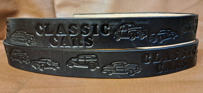 Embossed Leather Belt 1 1/2" Classic Cars