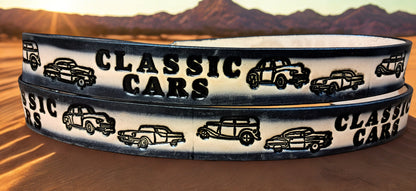 Embossed Leather Belt 1 1/2" Classic Cars 2TC