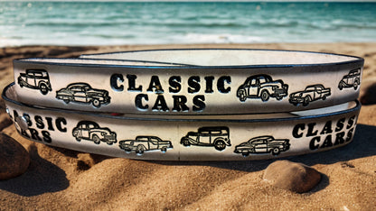 Embossed Leather Belt 1 1/2" Classic Cars 2TC