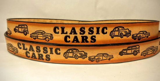 Embossed Leather Belt 1 1/2" Classic Cars 2TC
