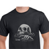 Skull and skeletal hand rising from water, &