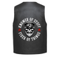 Leather Vest - A bearded skull wearing goggles, surrounded by the text &