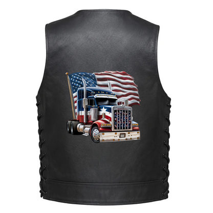 Leather Vest - Patriotic American Semi-Truck