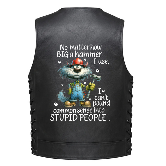 A cartoon monster holding a hammer and text that reads, &