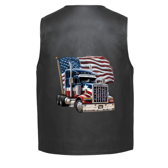 Leather Vest - Patriotic American Semi-Truck