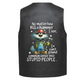 Leather Vest - A cartoon monster holding a hammer and text that reads, &