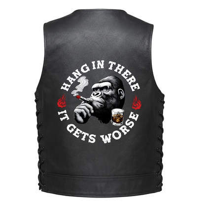 Leather Vest - Hang in There - It Gets Worse