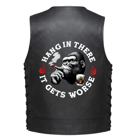 Leather Vest - Hang in There - It Gets Worse
