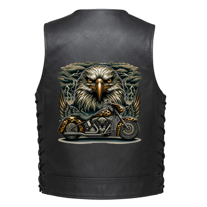 Leather Vest - Bald Eagle Biker with Motorcycle Emblem