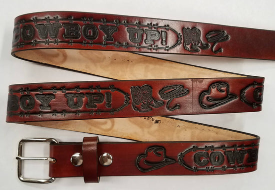 Embossed Leather Belt 1 1/2" Cowboy Up