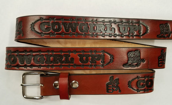 Embossed Leather Belt 1 1/2" Cowgirl Up