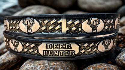Embossed Leather Belt 1 1/2" Deer Hunter - 2 TC