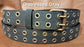 Leather Belt Double Hole With Antique Brass Buckle and Grommets 1 1/2" Wide