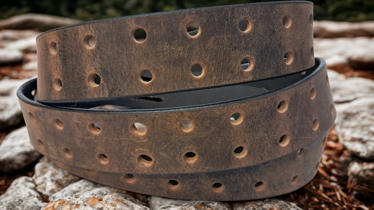 Plain Leather Belt Double Hole 1 1/2" Wide Black Plate Hardware