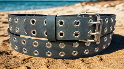 Leather Belt Double Hole With Nickel Plate Buckle and Grommets 1 1/2" Wide