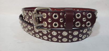 Leather Belt With  Double Hole Grommets and Studs 1 1/2" Wide