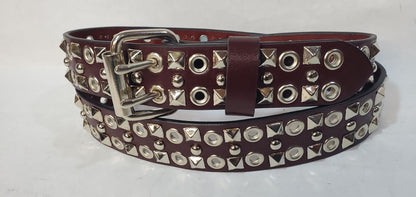 Leather Belt With  Double Hole Grommets and Studs 1 1/2" Wide