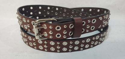 Leather Belt With  Double Hole Grommets and Studs 1 1/2" Wide